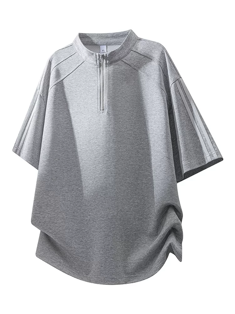 Áo thun nam tay lửng nửa khóa kéo của Jeanswest, áo thun nam màu đen thương hiệu thời trang, rộng rãi, thoáng khí, phong cách thường ngày mùa xuân hè.