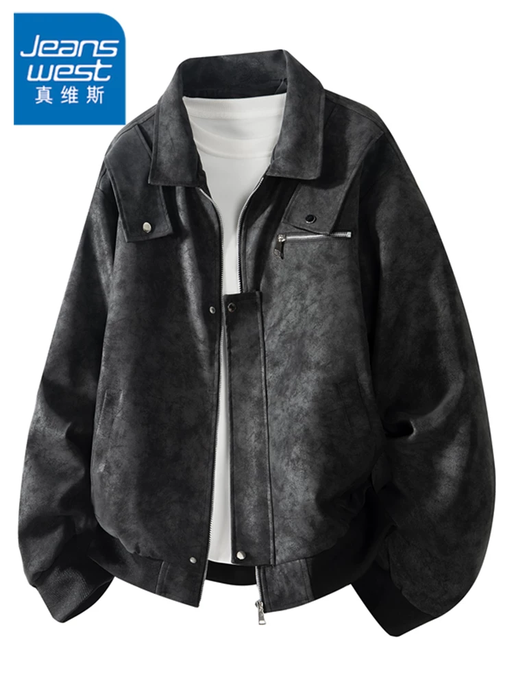 Áo khoác da lộn phong cách retro Mỹ của Jeanswest dành cho nam, mùa xuân thu, áo khoác thời trang cao cấp, rộng rãi, thoải mái.