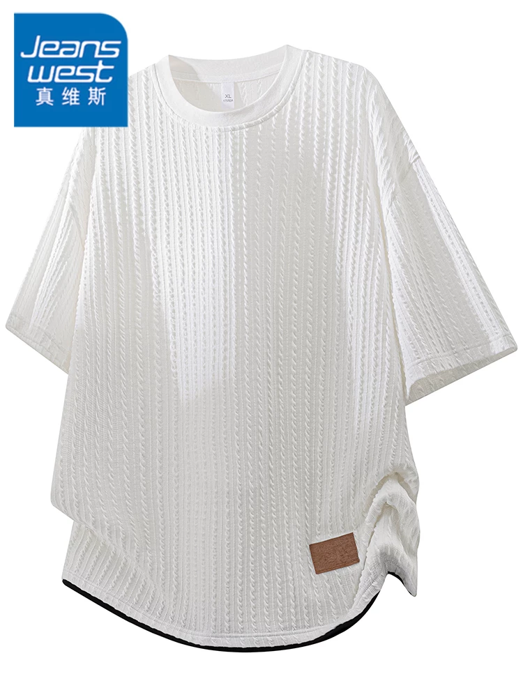 Áo thun cổ tròn dáng rộng phong cách Mỹ của Jeanswest dành cho nam, thương hiệu thời trang cao cấp mùa hè, tay ngắn thoáng khí với tay áo năm phần.