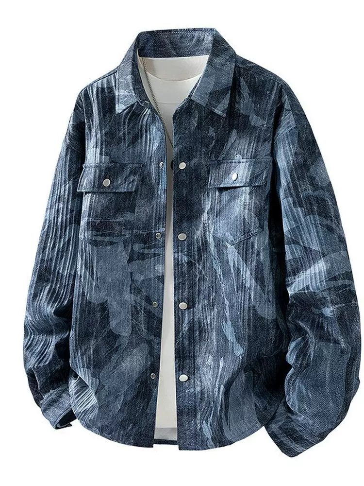 Áo khoác tie-dye phong cách Mỹ của Jeanswest dành cho nam, áo khoác ngoài thường ngày đa năng cỡ lớn mùa thu.