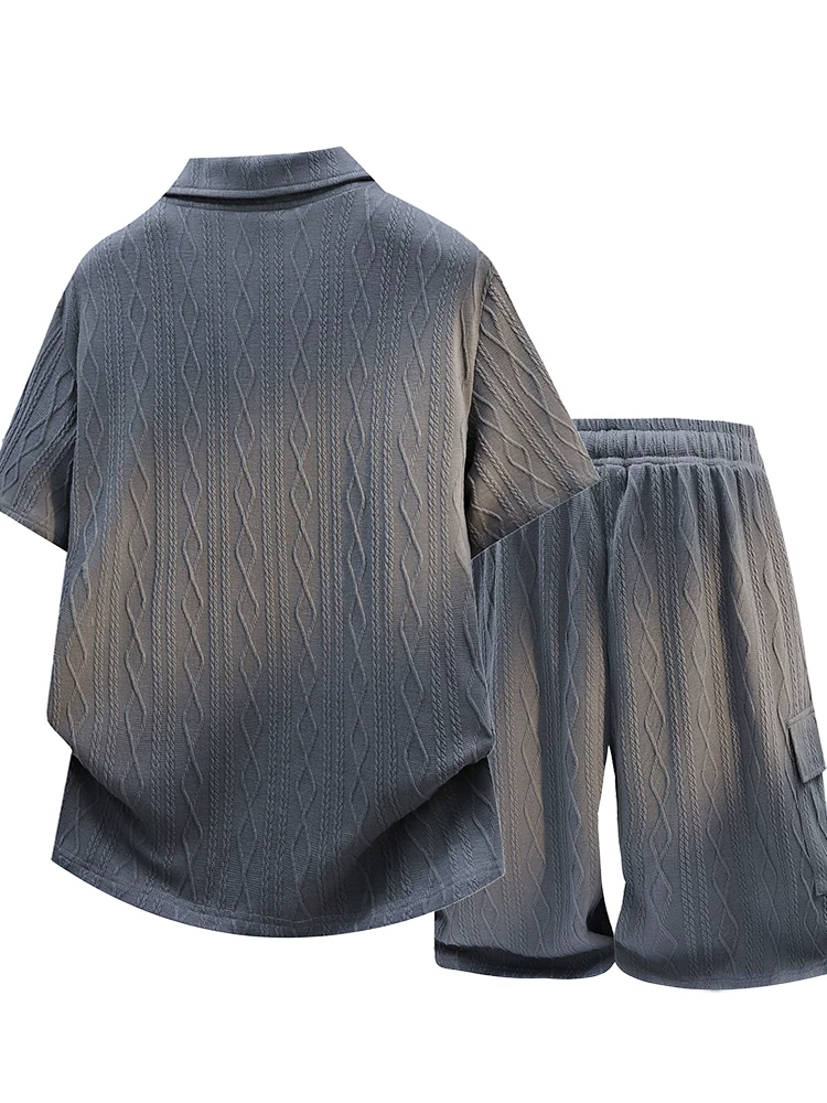 Bộ vest nam tay ngắn kiểu Mỹ chất liệu jacquard, thiết kế cổ điển, cao cấp, thoáng khí, thân thiện với da, gồm hai món, mùa hè.