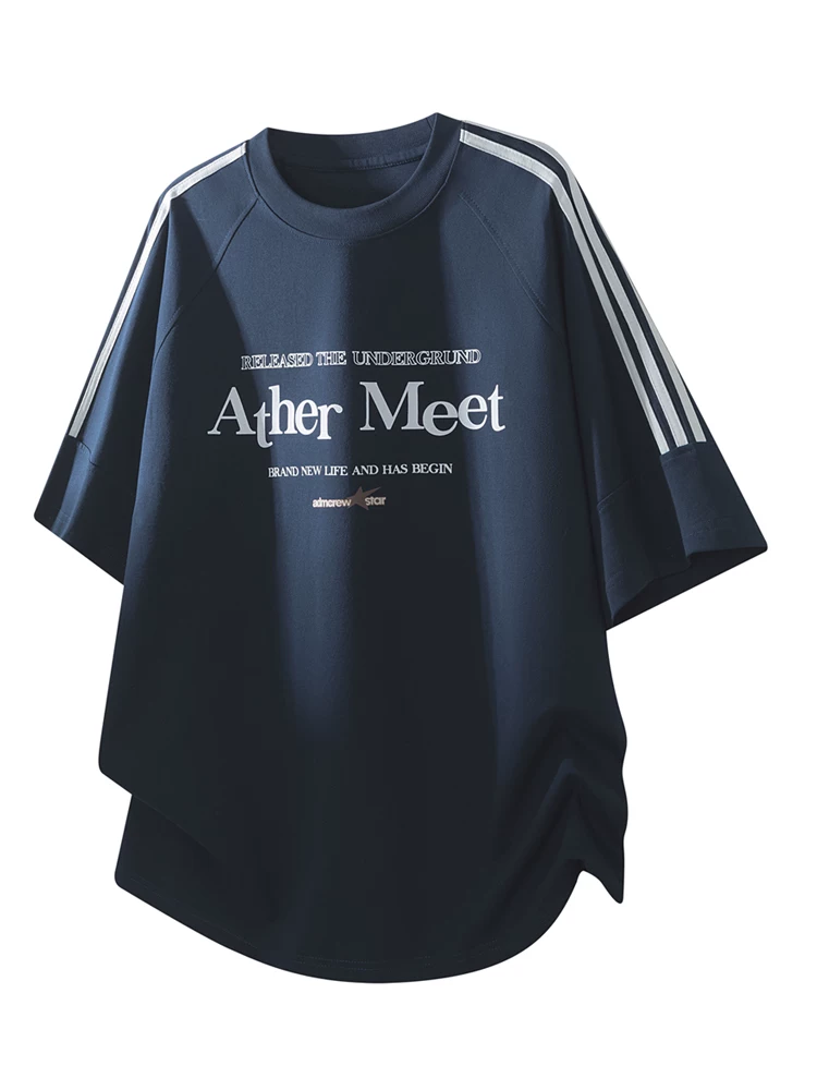 Áo thun cổ tròn ba sọc phong cách Mỹ của Jeanswest dành cho nam, áo thun ngắn tay rộng rãi, thoáng khí, cao cấp, thân thiện với làn da, mùa hè.