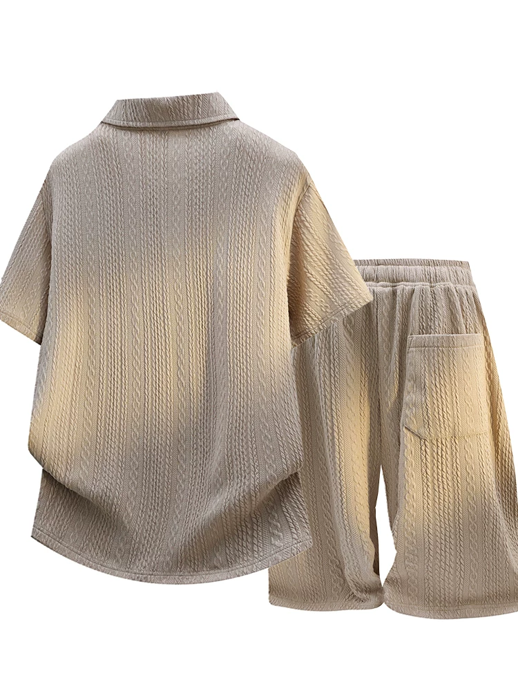 Bộ đồ nam Jeanswest kiểu Mỹ họa tiết tai lúa mì, áo ngắn tay, thiết kế mùa hè cao cấp, rộng rãi, thời trang, thoáng khí, gồm hai món.