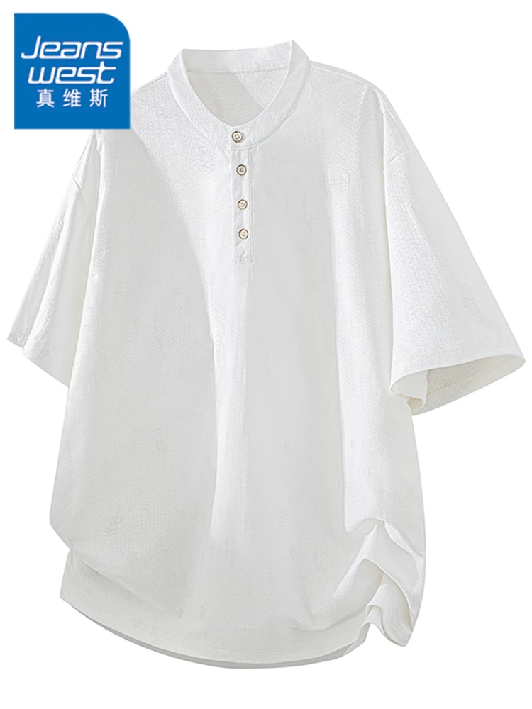 Áo thun nam cổ Henry cao cấp của Jeanswest, thương hiệu thời trang mùa hè, áo trắng rộng rãi, phong cách thường ngày.