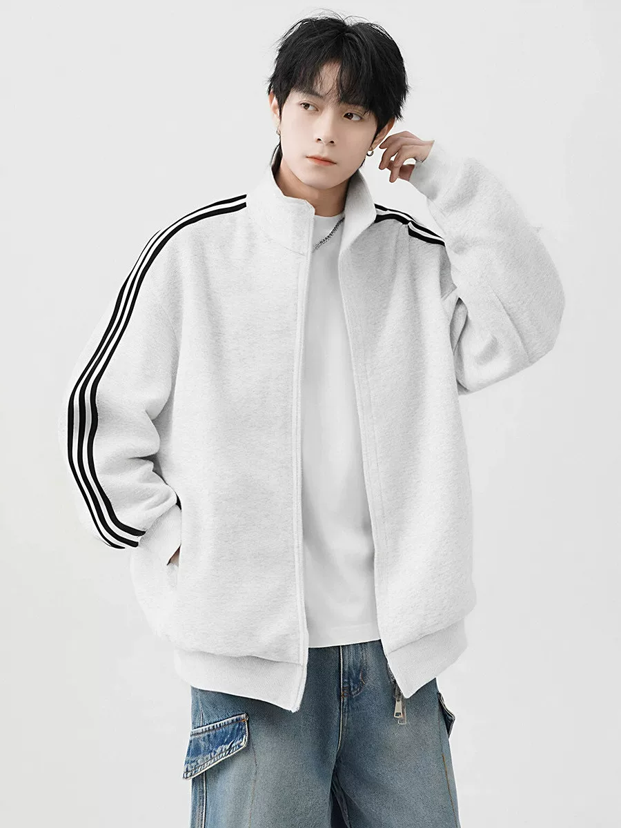 Áo len cardigan cổ đứng Jeanswest dành cho nam, áo khoác thường ngày mùa xuân, thương hiệu thời thượng dành cho thanh thiếu niên, áo khoác chắp vá ba sọc.