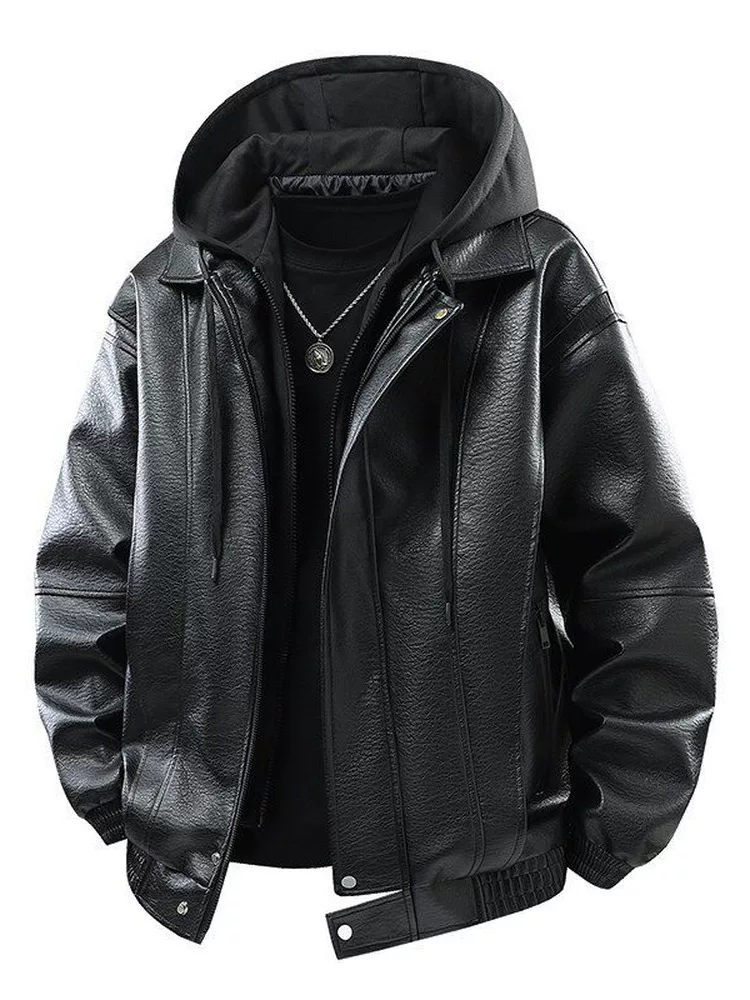 Áo khoác da kiểu Mỹ có mũ trùm đầu của Jeanswest, áo khoác da mô tô dành cho nam, mẫu mới xuân thu đông 2026, áo lót lông cừu.