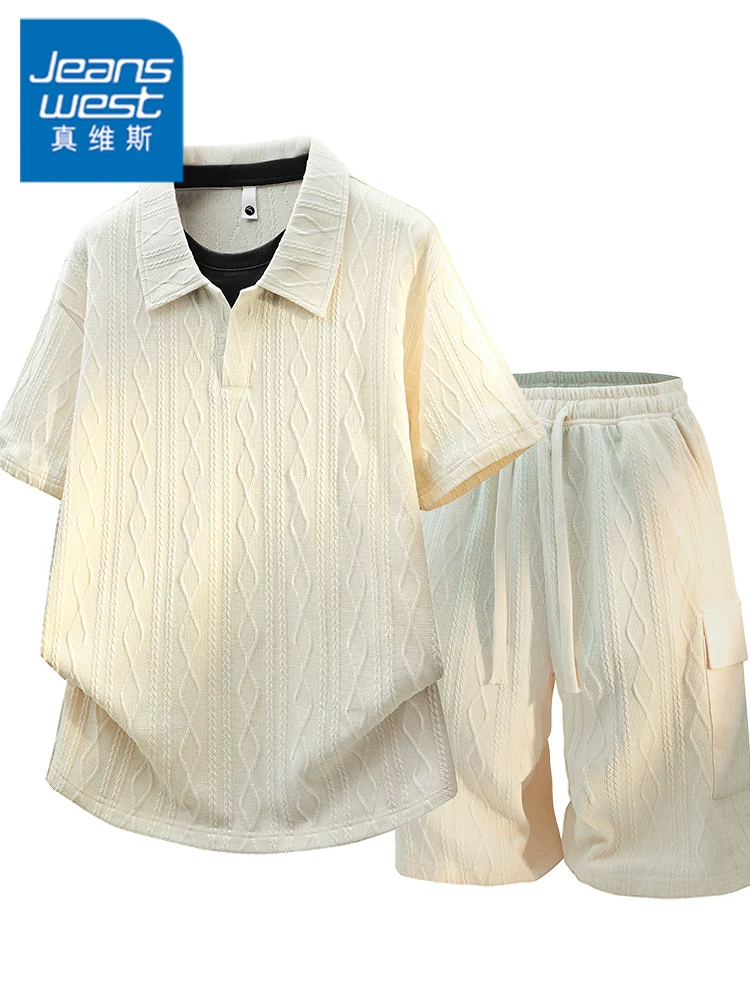 Bộ vest nam tay ngắn kiểu Mỹ chất liệu jacquard, thiết kế cổ điển, cao cấp, thoáng khí, thân thiện với da, gồm hai món, mùa hè.