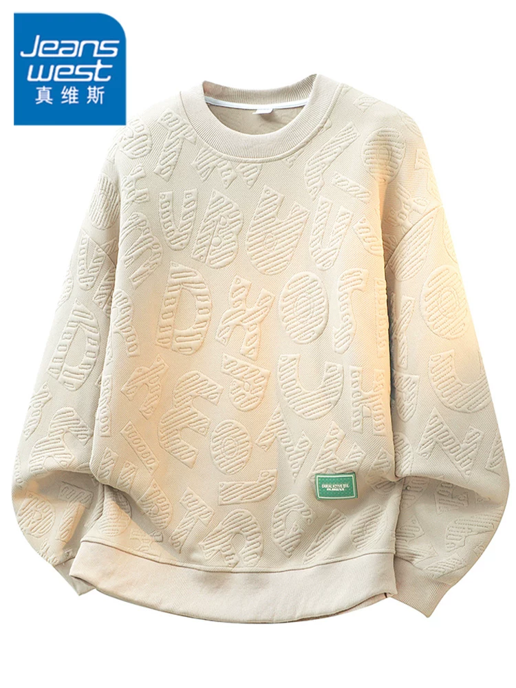 Áo nỉ cổ tròn kiểu Mỹ thời thượng của Jeanswest dành cho nam, mùa xuân thu, áo kiểu dáng rộng rãi cao cấp.