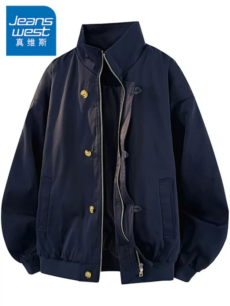 Áo khoác cổ đứng phong cách retro của Jeanswest dành cho nam, mùa xuân thu, thương hiệu thời thượng cao cấp, áo khoác ngoài đa năng, rộng rãi, thoải mái.