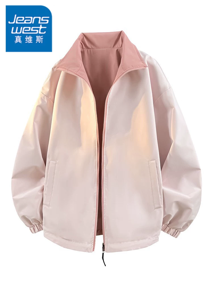 Áo khoác cổ đứng màu trơn phong cách Hồng Kông kiểu Nhật của Jeanswest dành cho nam, áo khoác ngoài dáng rộng đa năng thường ngày mùa xuân thu dành cho nam.