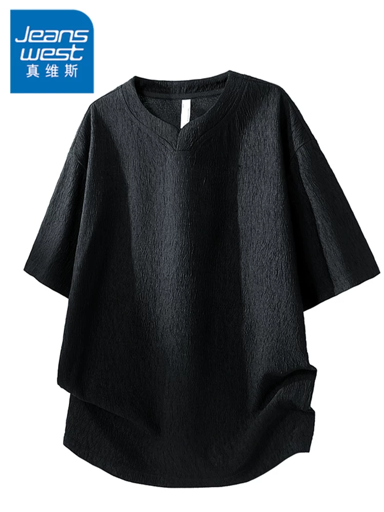 Áo thun nam Jeanswest 2026 cổ tròn tay ngắn, kiểu dáng rộng rãi cao cấp mùa xuân hè.