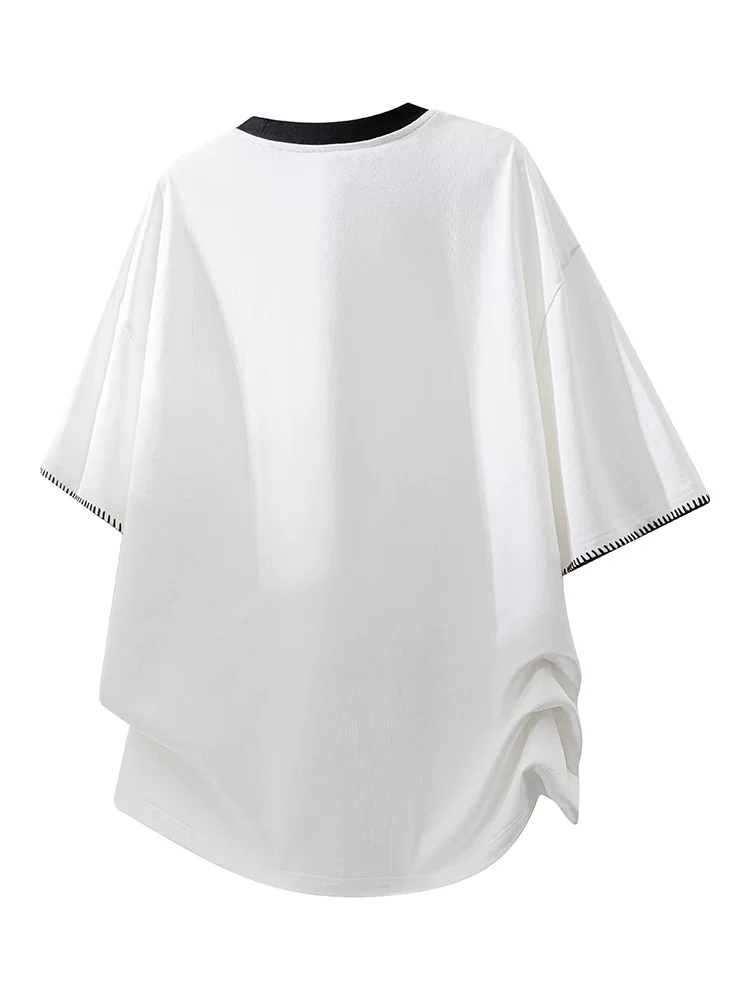 Áo thun cổ tròn tay ngắn thương hiệu thời trang phong cách Mỹ của Jeanswest dành cho nam, mùa xuân hè, màu đen, dáng rộng, thoáng khí, áo thường ngày.