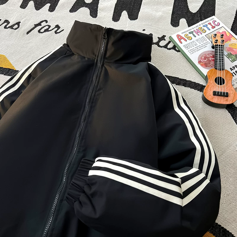 Áo khoác cotton ba sọc có thể đảo ngược của Jeanswest dành cho nam, thương hiệu thời trang mùa đông, áo khoác cotton ấm lót lông cừu, quần áo chống lạnh.
