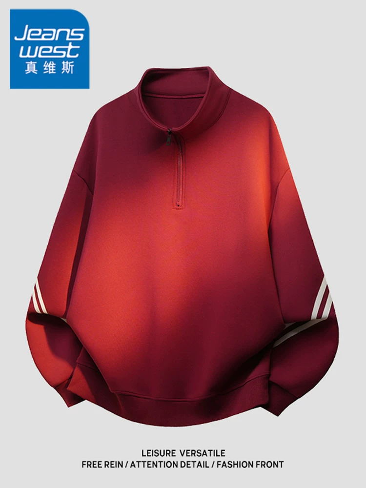Áo nỉ cổ đứng nửa khóa kéo kiểu Mỹ của Jeanswest dành cho nam, áo cao cấp dáng rộng hợp thời trang mùa xuân thu.