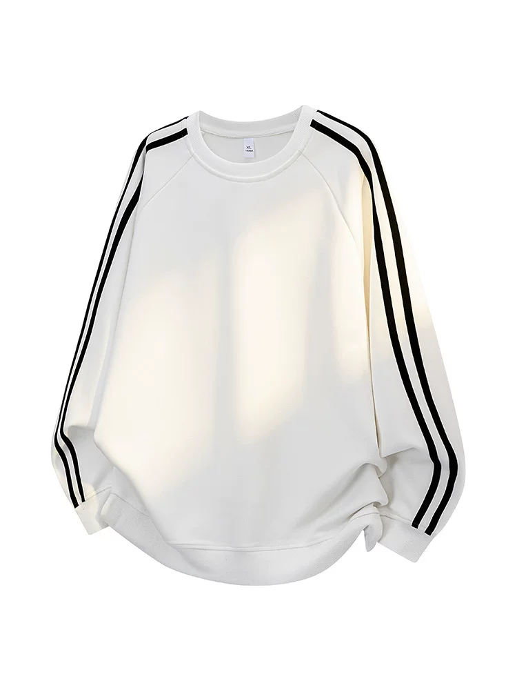 Áo nỉ cổ tròn kẻ sọc phong cách Mỹ của Jeanswest dành cho nam, mùa xuân và mùa thu, lót lông cừu, dày dặn, lớp lót đa năng, cảm giác cao cấp.