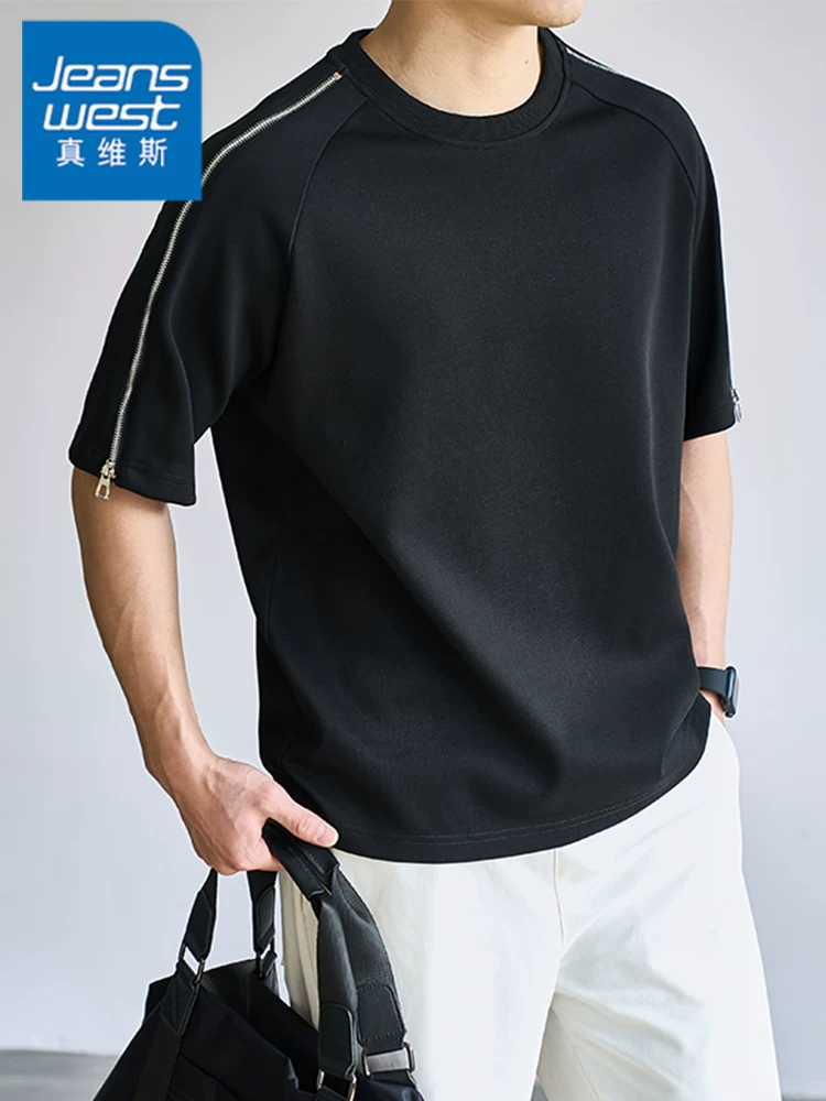 Áo thun nam Jeanswest 2026 kiểu Mỹ mới, tay ngắn, mùa xuân hè, dáng rộng, thoáng khí, màu đen.