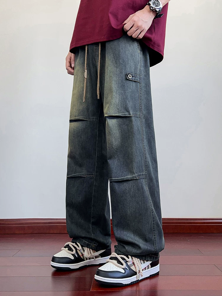 Quần jean xếp ly phong cách retro đường phố Mỹ của Jeanswest dành cho nam, quần thường ngày mỏng, rộng rãi, thoáng khí mùa hè.