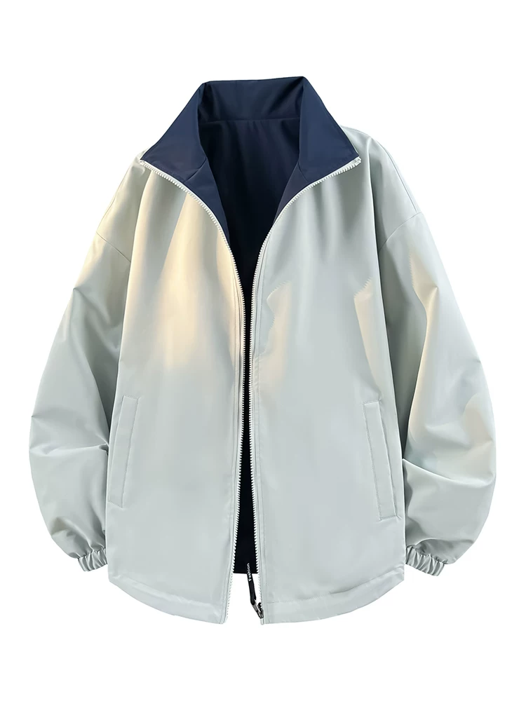 Áo khoác cổ đứng màu trơn phong cách Hồng Kông kiểu Nhật của Jeanswest dành cho nam, áo khoác ngoài dáng rộng đa năng thường ngày mùa xuân thu dành cho nam.