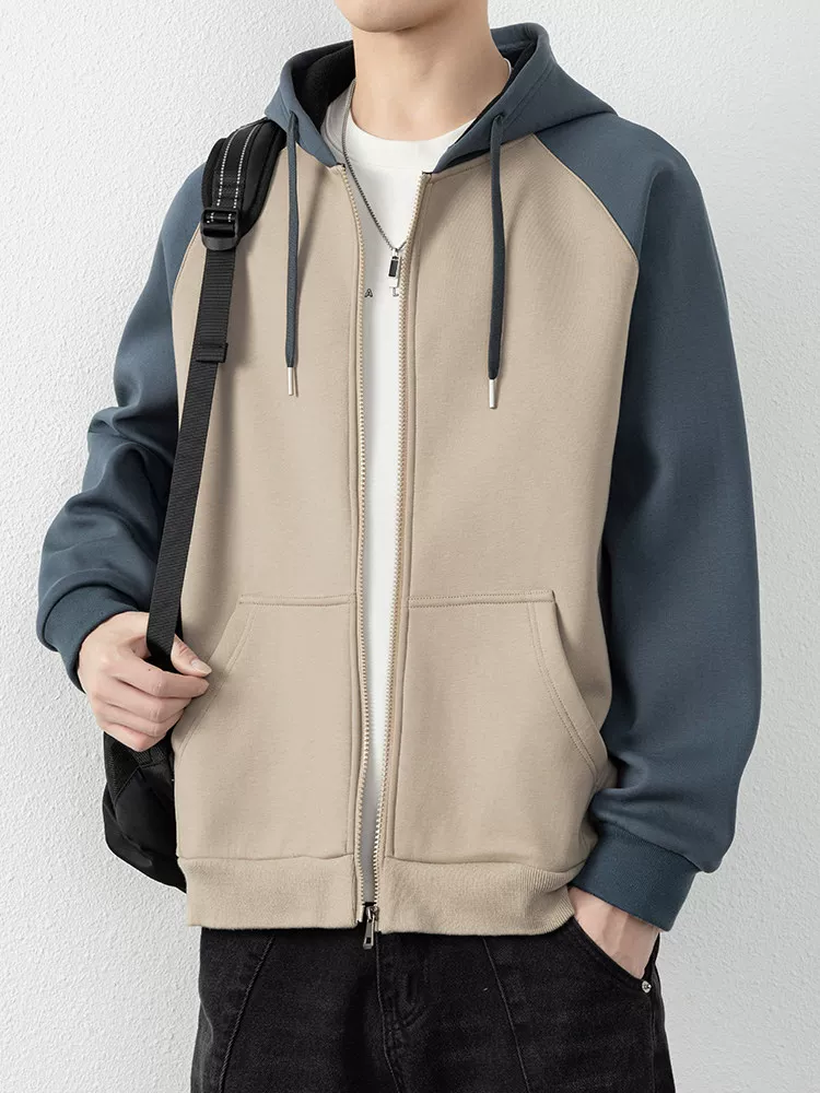 Áo khoác cardigan có mũ phối màu của Jeanswest dành cho nam, mùa xuân thu, phong cách Mỹ cao cấp, áo hoodie thương hiệu thời thượng chất liệu dày dặn.