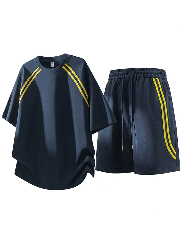 Bộ đồ thể thao nam Jeanswest 2026 kiểu mới tay lửng kẻ sọc, mùa xuân hè, áo ngắn quần ngắn hai mảnh