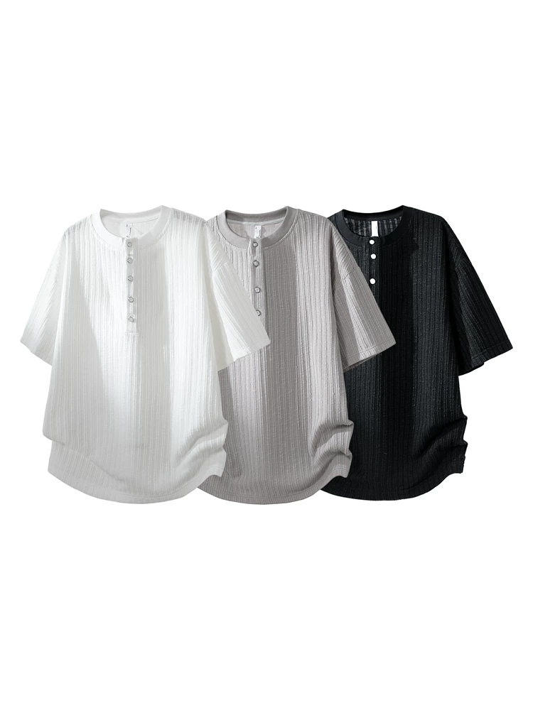 Áo thun ngắn tay cổ tròn sọc kiểu Mỹ của Jeanswest dành cho nam, mùa xuân hè, áo thun đen cao cấp dáng rộng thoải mái.