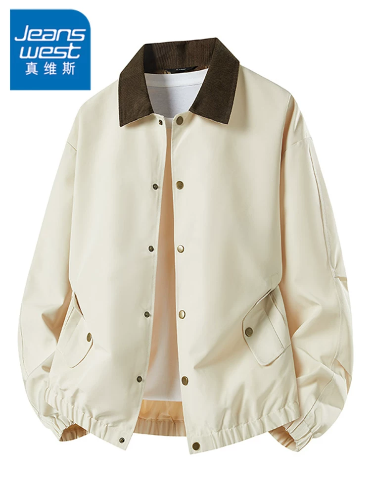 Áo khoác có cổ phối màu phong cách Mỹ của Jeanswest dành cho nam, mùa xuân và mùa thu, áo khoác thời trang cao cấp, rộng rãi, hợp thời trang, thương hiệu thời trang.