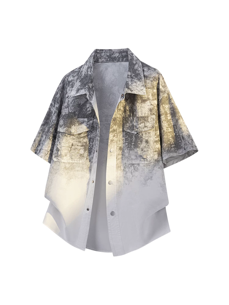 Áo sơ mi ngắn tay phối màu tie-dye phong cách Mỹ của Jeanswest dành cho nam, trang phục công sở cao cấp mùa hè, áo dáng rộng thương hiệu thời trang.