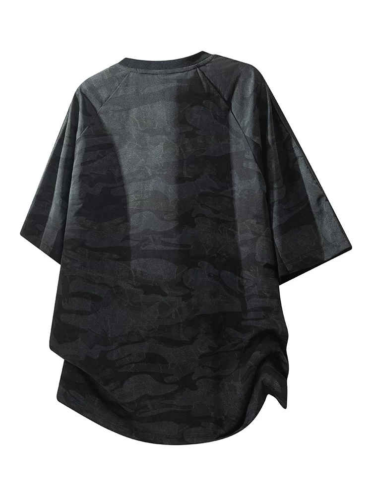 Áo thun ngắn tay màu đen ngụy trang cao cấp của Jeanswest dành cho nam, mùa xuân hè, dáng rộng, thoáng khí, thương hiệu thời thượng, áo kiểu dáng cá tính.
