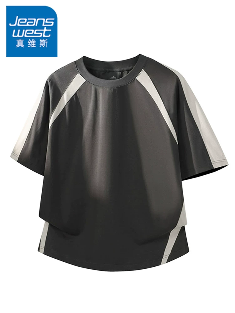 Áo thun cổ tròn 100% cotton nguyên chất kiểu Mỹ của Jeanswest dành cho nam, dáng rộng mùa hè, cảm giác cao cấp, tay ngắn thoáng khí.