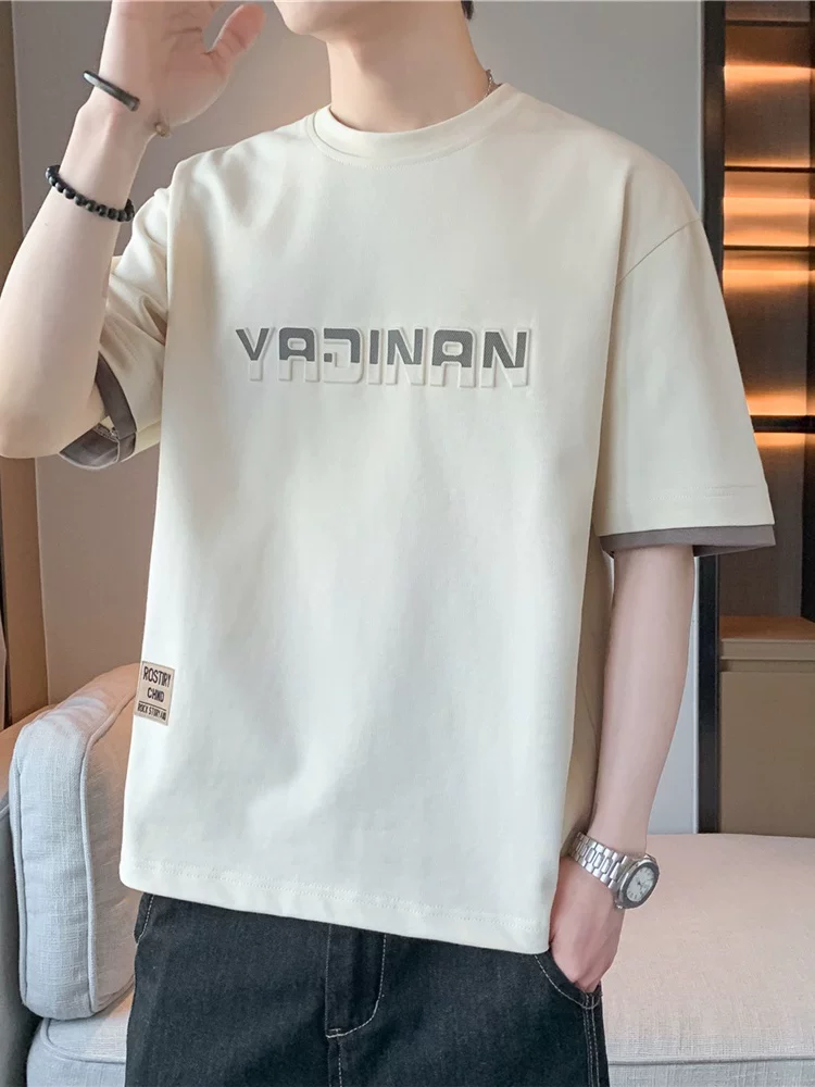 Áo thun ngắn tay in chữ thương hiệu thời trang phong cách Mỹ của Jeanswest dành cho nam, mùa xuân hè, áo màu đen rộng rãi, thoáng khí, phong cách giản dị.