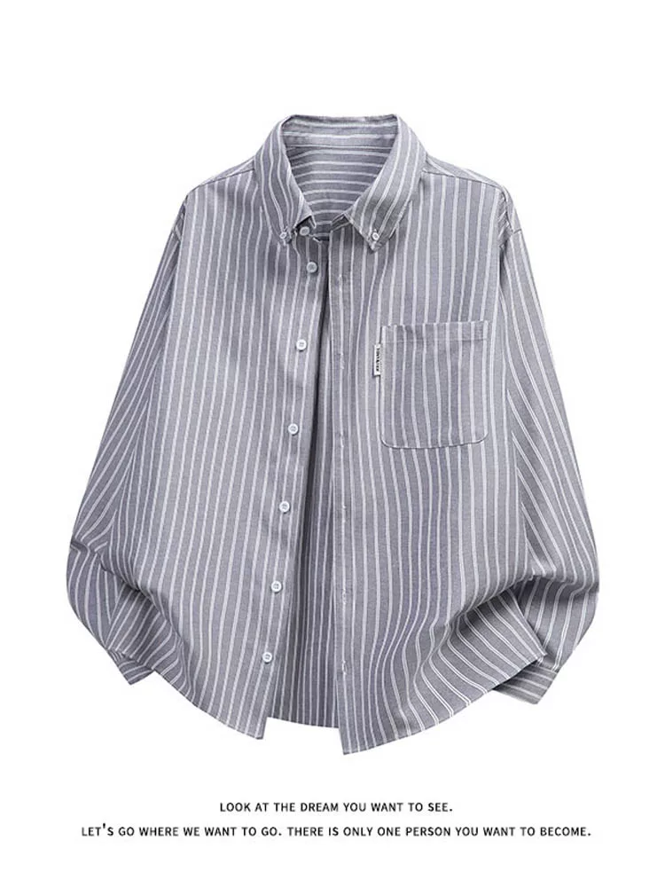 Áo sơ mi dài tay kẻ sọc cổ điển của Jeanswest dành cho nam, phong cách xuân thu mới, áo khoác sơ mi dáng rộng, đa năng, phong cách giản dị.