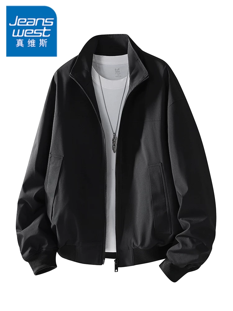Áo khoác cổ đứng màu trơn phong cách Mỹ của Jeanswest dành cho nam, mùa xuân thu, thương hiệu thời thượng cao cấp, áo khoác ngoài rộng rãi, cá tính và sành điệu.