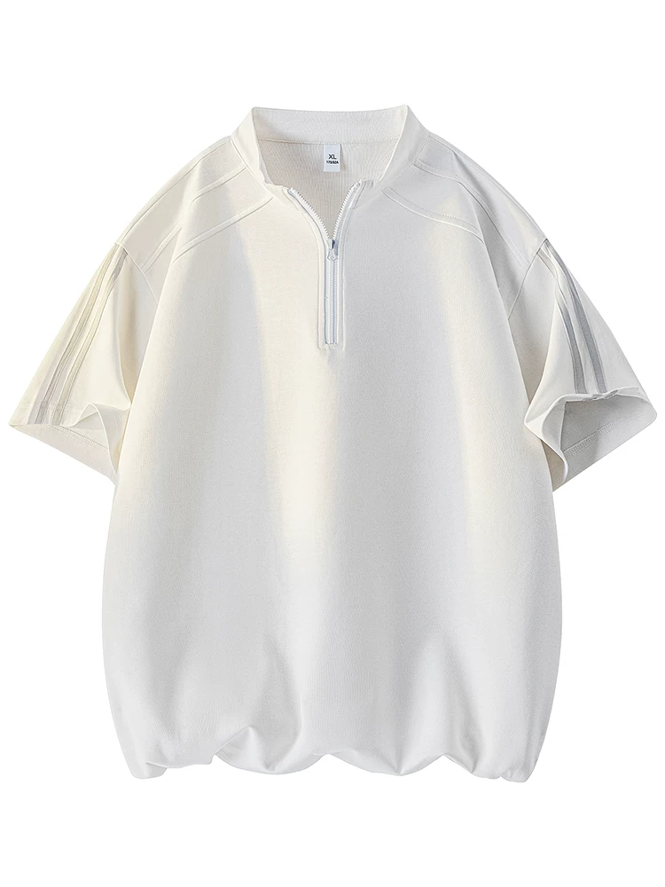 Áo thun nam Jeanswest nửa khóa kéo, chất liệu lụa đá sọc, kiểu dáng rộng rãi, thoáng khí, thời trang, cá tính, mát mẻ, tay ngắn.