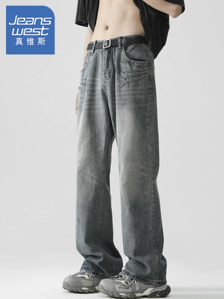 Quần jean ống loe phong cách retro Mỹ của Jeanswest dành cho nam, mùa xuân và mùa thu, quần dài thương hiệu thời trang cao cấp, rộng rãi, thoải mái và sành điệu.
