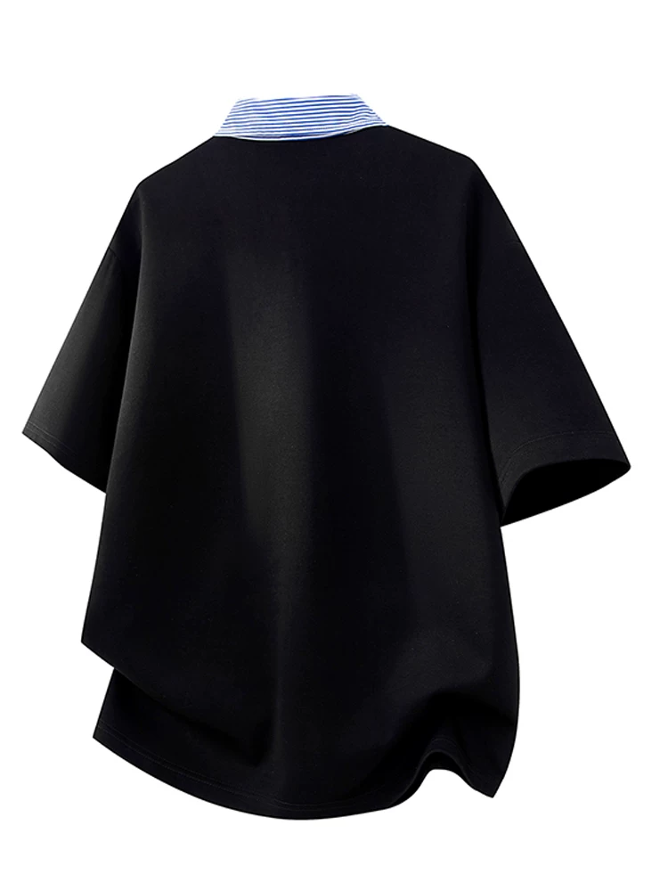 Áo thun giả hai lớp phối màu phong cách Mỹ của Jeanswest dành cho nam, kiểu dáng rộng rãi mùa hè, áo polo cao cấp thời thượng thoáng khí.