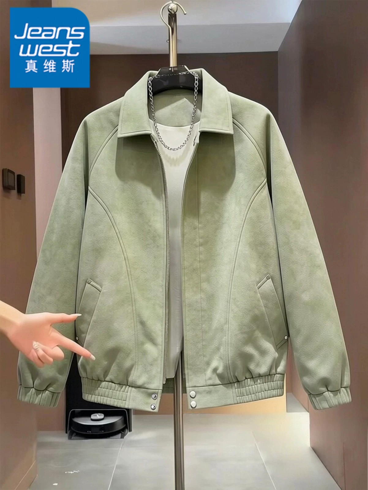 Áo khoác da lộn kiểu Mỹ của Jeanswest dành cho nam, mùa xuân thu, áo khoác ngoài thời trang cao cấp, rộng rãi, hợp thời trang.