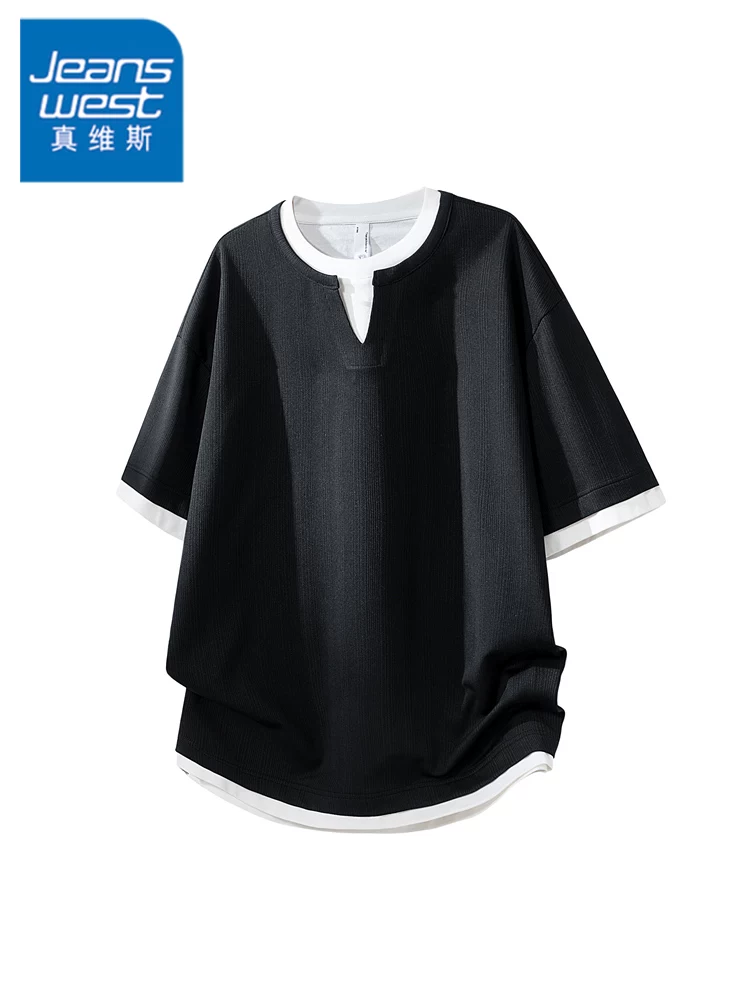 Áo thun hai mảnh phong cách Mỹ của Jeanswest dành cho nam, thương hiệu thời thượng mùa hè, cảm giác cao cấp, dáng rộng, thoáng khí, tay ngắn thân thiện với làn da.