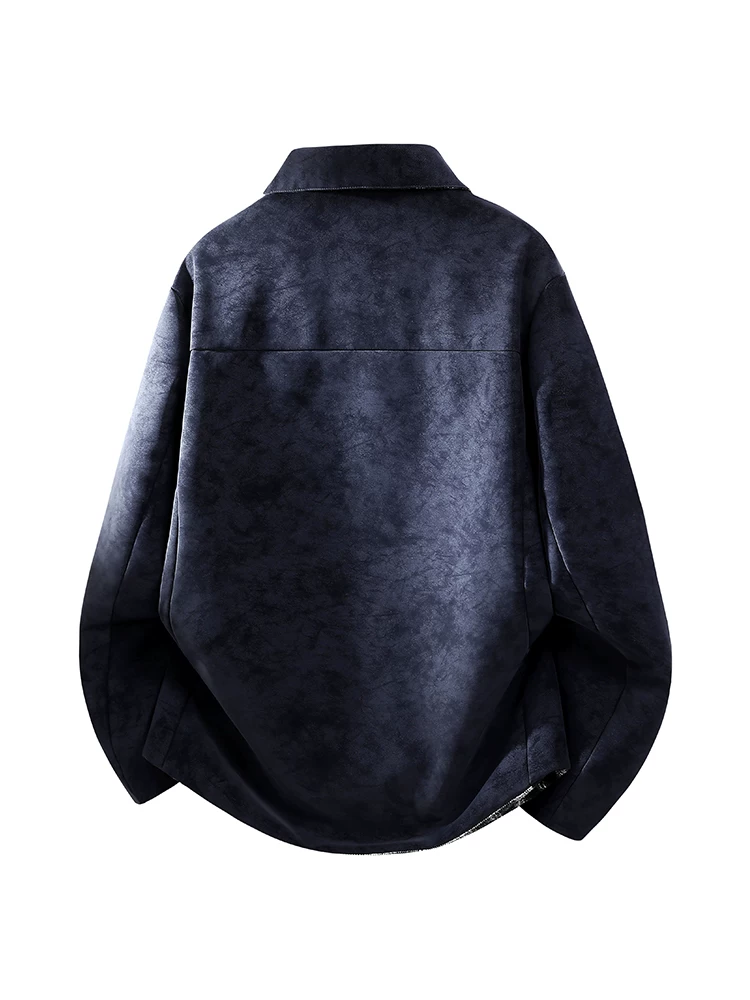 Áo khoác da PU có ve áo kiểu cổ điển có thể đảo ngược của Jeanswest dành cho nam giới, áo khoác màu đen dáng rộng thường ngày mùa xuân và mùa thu.