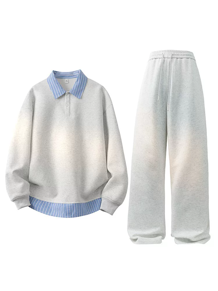 Bộ áo nỉ giả hai mảnh cổ sơ mi Jeanswest dành cho nam, bộ đồ thể thao thường ngày mùa thu.
