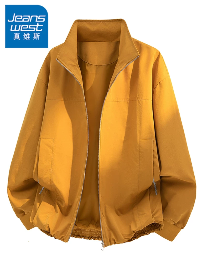 Áo khoác phi công cổ đứng Jeanswest dành cho nam, mùa xuân thu, dáng rộng, thương hiệu thời trang cao cấp, áo khoác chống gió đa năng, phong cách thường ngày.