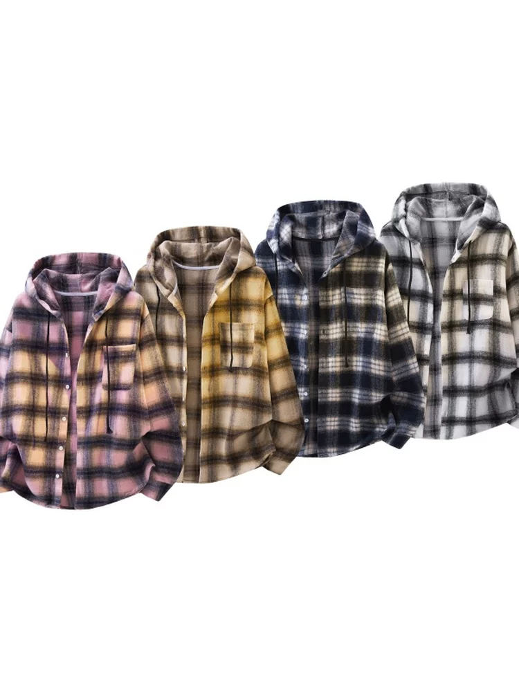 Áo sơ mi có mũ trùm đầu kẻ sọc phong cách retro của Jeanswest dành cho nam, áo khoác đa năng dáng rộng thông thường cao cấp mùa xuân thu.