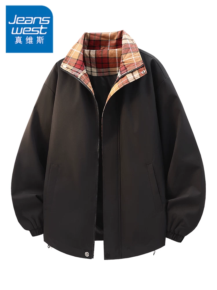Áo khoác kẻ sọc cổ đứng kiểu Mỹ của Jeanswest dành cho nam, mùa xuân thu, thương hiệu thời trang cao cấp, áo khoác ngoài dáng rộng thoải mái.