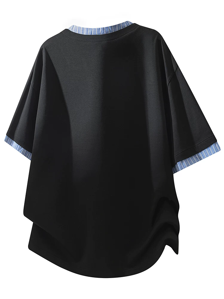 Áo thun giả hai mảnh cổ chữ V phong cách Mỹ của Jeanswest dành cho nam, áo thun ngắn tay dáng rộng, thời trang cao cấp mùa hè, thương hiệu thời trang cao cấp.