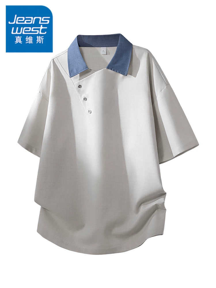 Áo polo phối màu phong cách Mỹ của Jeanswest dành cho nam, mùa xuân hè, thương hiệu thời thượng cao cấp, thoáng khí, thân thiện với làn da, áo nửa tay.