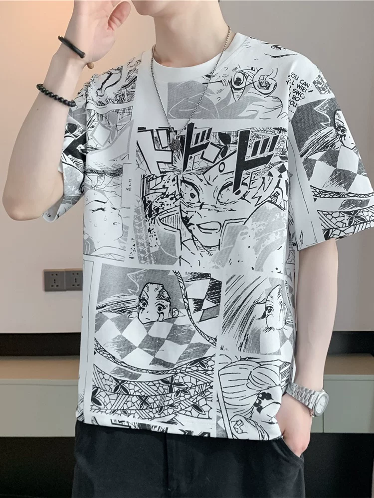 Áo thun ngắn tay in họa tiết graffiti cao cấp của Jeanswest dành cho nam mùa xuân hè thương hiệu thời trang Mỹ áo dáng rộng thông thường