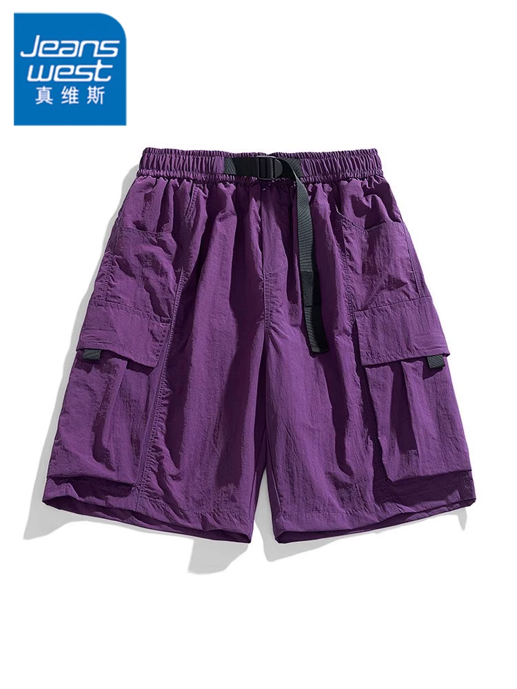 Quần short màu tím kiểu Mỹ của Jeanswest dành cho nam giới, quần short dopamine mỏng mùa hè dành cho các cặp đôi.