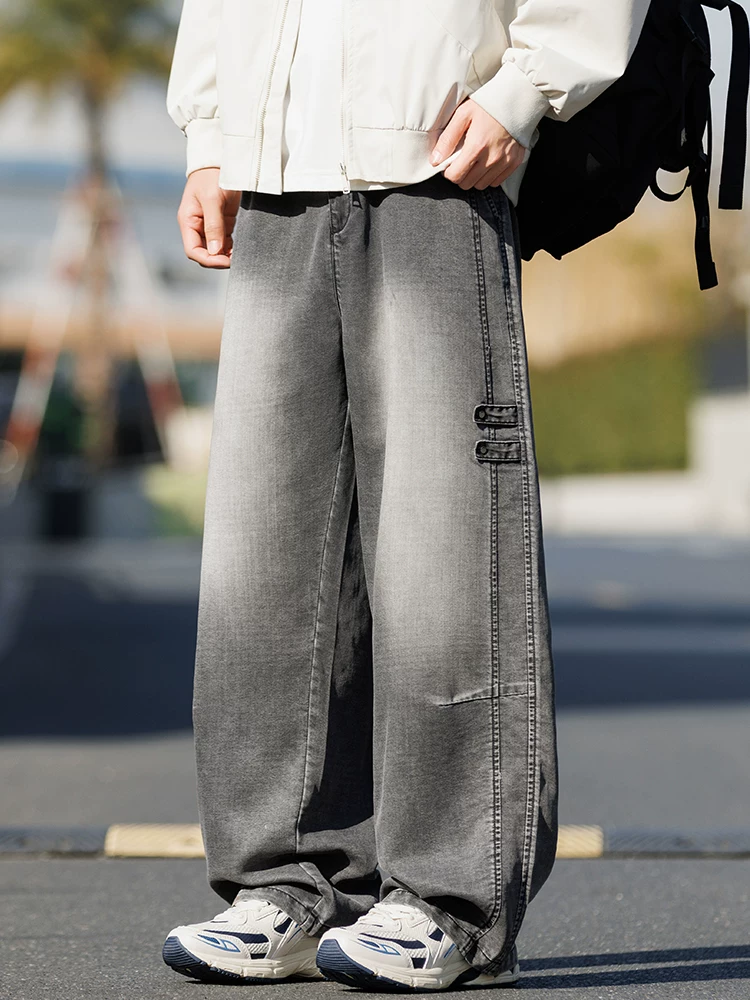 Quần jeanswest ống rộng chất liệu lụa đá lyocell dành cho nam, thương hiệu thời trang mùa hè, quần ống rộng cao cấp phong cách casual.