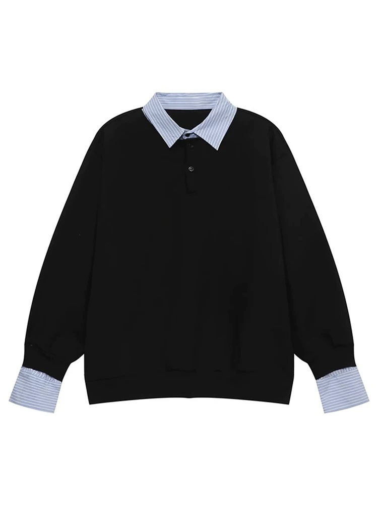 Áo nỉ giả hai mảnh cao cấp của Jeanswest dành cho nam, mùa xuân và mùa thu, áo sơ mi POLO dáng rộng màu đen thông thường.