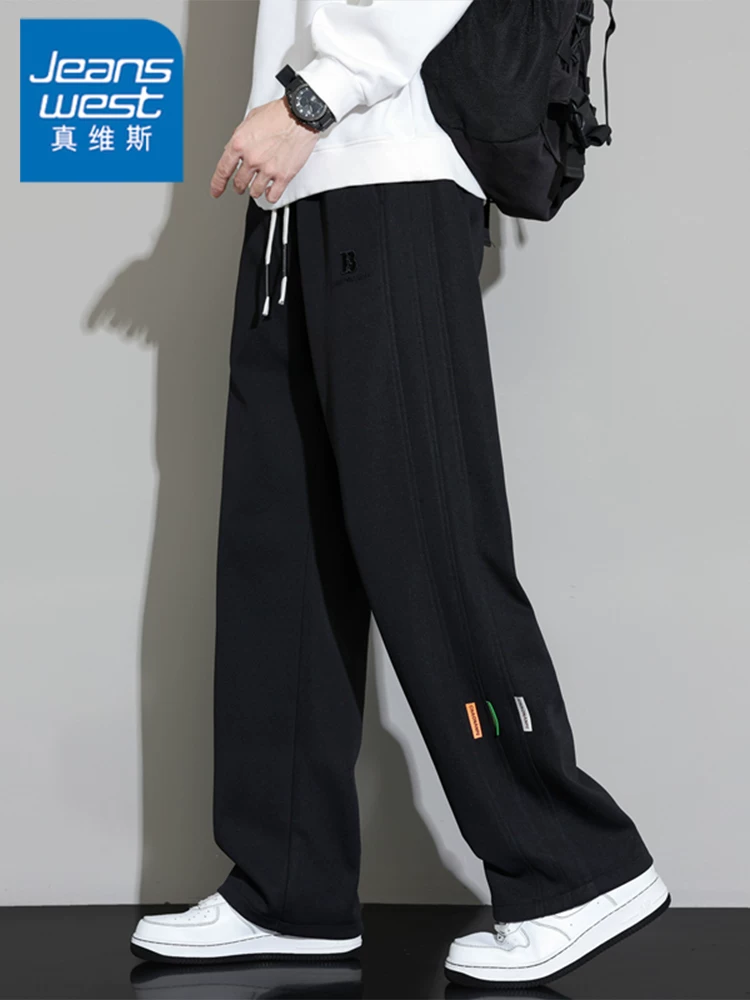 Quần dài ống suông có dây rút kiểu Mỹ của Jeanswest dành cho nam, mùa xuân thu, thương hiệu thời trang cao cấp, quần dài rộng rãi.