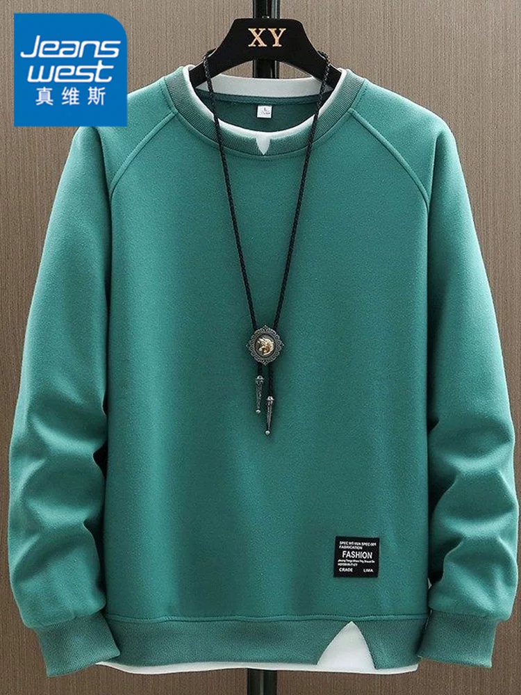 Áo nỉ cổ tròn giả hai lớp thời trang thương hiệu Jeanswest dành cho nam, mẫu mới xuân thu 2026 phong cách Mỹ cá tính, áo mặc trong.